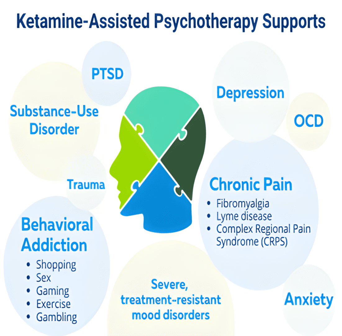 A diagram of ketamine-assisted psychotherapy supports.
