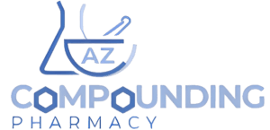 A black and blue logo for compounding pharmacy.